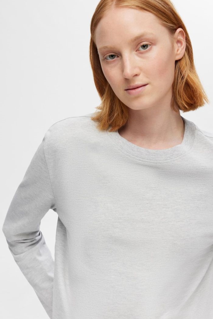 Essential LS Boxy Tee, Light Grey Melange 